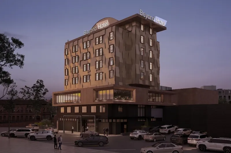 Architect's impression of Beyond Hotels in Burnley at dusk